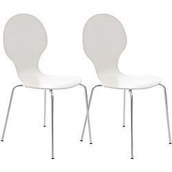 Decoshop26 Lot de 2 chaises de cuisine salle à manger empilables dossier arrondi en bois blanc et métal chromé 10_0003085