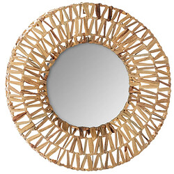 Miroir tressé en plantes séchées coloris beige moyen - Diamètre 45 cm -PEGANE- 