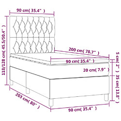 Maison Chic Lit adulte- Lit + matelas,Sommier à lattes de lit et matelas et LED Gris foncé 90x200 cm -GKD70732 pas cher