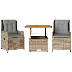 vidaXL Ensemble de bistro 3 pcs avec coussins beige résine tressée