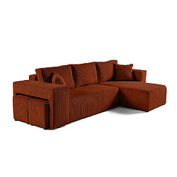 Bestmobilier Topaze - canapé d'angle réversible 4 places - convertible avec coffre, tablette et poufs - en velours côtelé Topaze - canapé d'angle réversible 4 places - convertible avec coffre, tablette et poufs - en velours côtelé - Terracotta