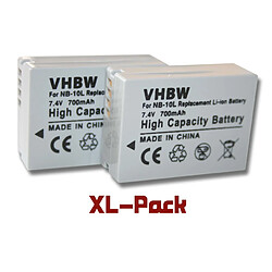 2 x batteries vhbw Li-Ion Set 700mAh (7.4V) pour Canon Powershot SX60, SX60 HS, et autres comme NB-10L.