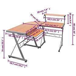 vidaXL Bureau d'ordinateur d'angle Marron 132x112x99cm Bois ingénierie pas cher