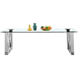 Vivenla Table de salle à manger design plateau en miroir avec piètement en acier inoxydable poli collection COSTA L. 200 x P. 100 x H. 75 cm