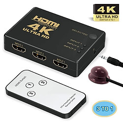 Ototon® Switch HDMI Commutateur HDMI 3 vers 1 Sélecteur HDMI 4K/1080p 3D Adaptateur HDMI Splitter avec Télécommande pour Xbox/PS3