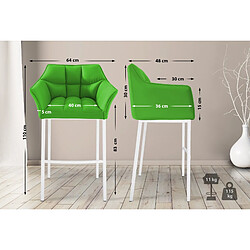 Decoshop26 Tabouret de bar chaise haute de comptoir couture carrées assise en PVC vert 4 pieds stables en métal blanc 10_0004730