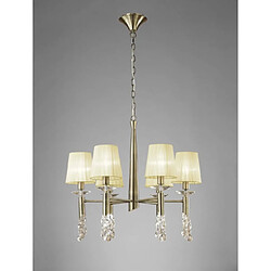 Luminaire Center Suspension Tiffany 6+6 Ampoules E14+G9, laiton antique avec Abat jour crèmes & cristal transaparent