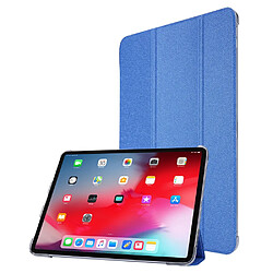 Etui en PU Texture de soie avec support tri-pliure bleu foncé pour votre Apple iPad Pro 12.9 pouces (2021)