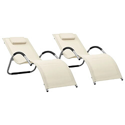 vidaXL Chaises longues textilène lot de 2 crème et gris