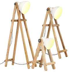 vidaXL Lampadaires 3 pcs Blanc E27 Bois de manguier massif