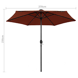 vidaXL Parasol avec LED et mât en aluminium 270 cm Terre cuite pas cher