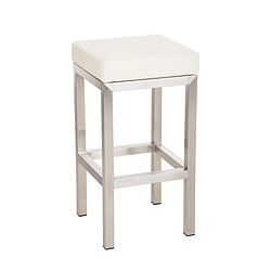 Decoshop26 Tabouret de bar x1 avec repose-pieds design simple hauteur d'assise 80 cm en PVC crème et support en acier inoxydable 10_0005414