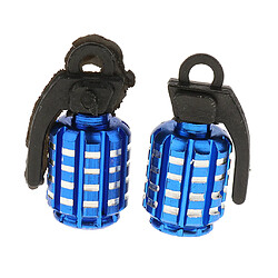 Avis 2pcs Grenades Bouchons Anti-poussière De Valve De Pneu Forme Du Pneu Pour Voiture Moto Vélo -bleu