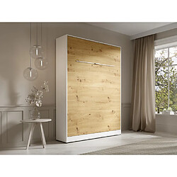 Avis Vente-Unique Lit escamotable 140 x 200 cm - Ouverture verticale manuelle - Avec LEDs - Blanc et naturel - RAPILI