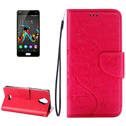 Wewoo Coque Magenta Wiko U Feel Lite Étui en cuir à rabats horizontaux à fleurs pressées avec boucle magnétique et Titulaire & Slots de cartes Portefeuille