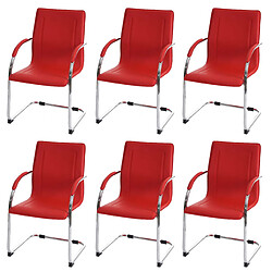 Decoshop26 Ensemble de 6 chaises de salle à manger bureau visiteur en PVC rouge 04_0001975