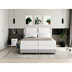 Acheter Vente-Unique Ensemble complet boxspring tête de lit avec leds + sommiers + matelas + surmatelas - 160 x 200 cm - Tissu et simili - Gris et blanc - RIMINI de YSMÉE