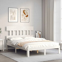 Avis Maison Chic Cadre/structure de lit avec tête de lit pour adulte - Lit Moderne Chambre blanc petit double bois massif -MN10723