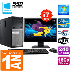 PC Tour DELL 7010 Core I7-2600 Ram 16Go Disque 240 Go SSD Wifi W7 Ecran 19" - Occasion