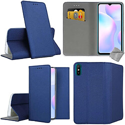 Htdmobiles Housse etui portefeuille avec coque intérieure en silicone pour Xiaomi Redmi 9A + film ecran - BLEU MAGNET