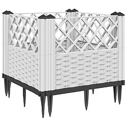 vidaXL Jardinière avec piquets blanc 43,5x43,5x43,5 cm PP