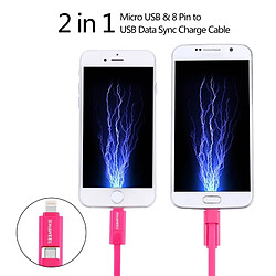 Acheter Wewoo Câble Magenta pour iPhone, Galaxy, Huawei, Xiaomi, LG, HTC et autres smartphone, Longueur: 1m 2 en 1 Micro USB & Lightning vers USB Data Sync de charge