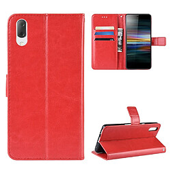 Wewoo Housse Coque en cuir à rabat horizontal Retro Crazy Horse Texture pour Sony Xperia L3avec support et emplacements cartesainsi que portefeuille et lanière rouge