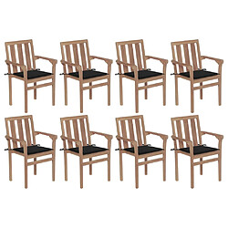 vidaXL Chaises de jardin empilables avec coussins lot de 8 Teck solide