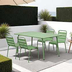 Mes Ensemble table de jardin + 4 chaises en métal vert - BACA