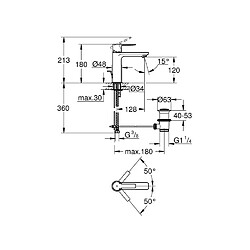 GROHE Mitigeur lavabo monocommande Lineare 32114001 - Bec fixe - Limiteur de température - Economie d'eau - Chrome - Taille S