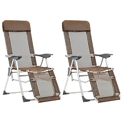 vidaXL Chaises de camping pliantes et repose-pied lot de 2 marron