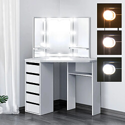 ML-Design Table de coiffeuse maquillage blanc avec miroir éclairage LED tiroirs étagères pas cher