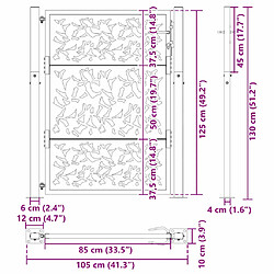 vidaXL Portail de jardin noir 105x130 cm acier conception de feuilles pas cher