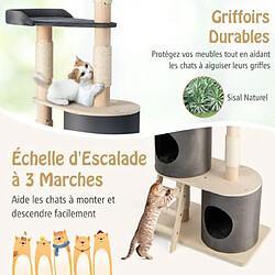 Helloshop26 Arbre à chat 160 cm avec échelle en sisal et coussin amovible centre d'activités pour chat avec 2 condos confortables gris 20_0001605 pas cher