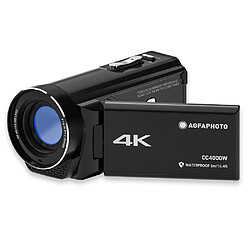 Agfa Photo Realimove CC4000W - Caméscope Étanche 4K avec Écran Tactile 3.0'', Zoom Numérique 18x, Vidéo 2.7K, Photo 24MP, Télécommande, LED, Batterie Lithium - Noir - Noir