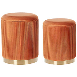 Beliani Pouf MIRAMAR Set de 2 Orange Velours 35/31 cm 35/31 cm