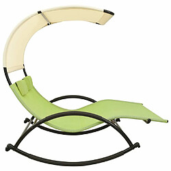 Avis Maison Chic Chaise longue | Transat Bain de soleil double avec auvent textilène vert et crème -GKD64998