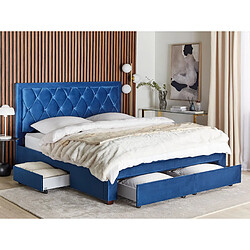 Beliani Lit double avec rangement en velours 180 x 200 cm bleu marine LIEVIN