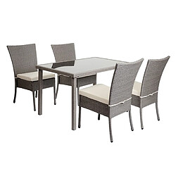 Decoshop26 Ensemble table et 4 fauteuils de jardin en polyrotin gris coussins crème 04_0006765