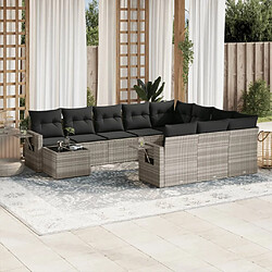 vidaXL Salon de jardin 11 pcs avec coussins gris clair résine tressée