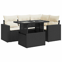 vidaXL Salon de jardin 5 pcs avec coussins noir résine tressée