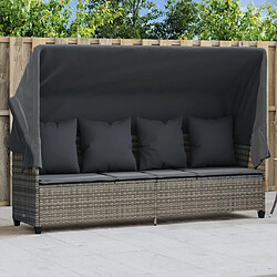 Maison Chic Chaise longue avec auvent et coussins | Bain de soleil Relax | Transat gris résine tressée -GKD26570