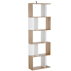 Homcom Bibliothèque étagère meuble de rangement design contemporain en S 5 étagères 60L x 24l x 185H cm coloris chêne blanc