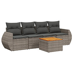 vidaXL Salon de jardin 5 pcs avec coussins gris résine tressée