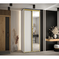 Abiks Meble Armoire à portes coulissantes Davos 3 H235.2 x L100 x P60 2 portes coulissante (Blanc/Blanc/Or)