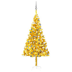 vidaXL Arbre de Noël artificiel pré-éclairé et boules doré 180 cm PET