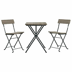 Avis Maison Chic Table de bistro pliable et chaises d'extérieur 3 pcs,Ensemble de bistro de jardin pour relax Gris Résine tressée -GKD391010