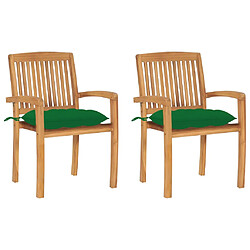 vidaXL Chaises de jardin lot de 2 et coussins vert Bois de teck massif 