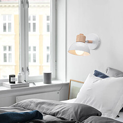 Stoex 15CM Applique Murale Rétro Moderne Applique Murale en Bois Et Métal, Angle Réglable, Lampe Murale Simple Pour Salon, Chambre À Coucher (Blanc) E27