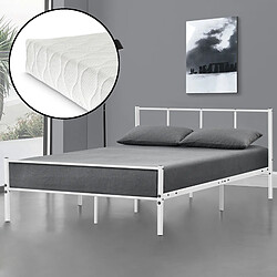 Cadre de Lit Simple avec Matelas Laos 120 x 200 cm Blanc Mat [en.casa] [neu.haus]